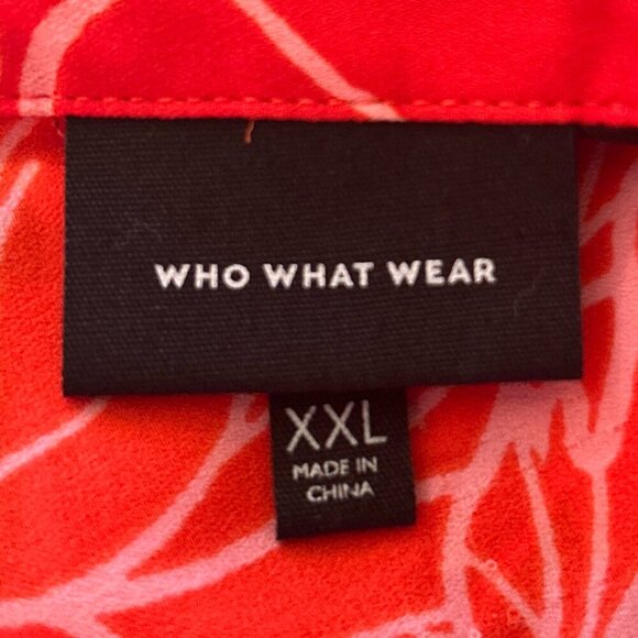 Who What Wear SZ XXL Silky Red Abstract Floral Button Front Shirt Modern Relaxed - Picture 6 of 7